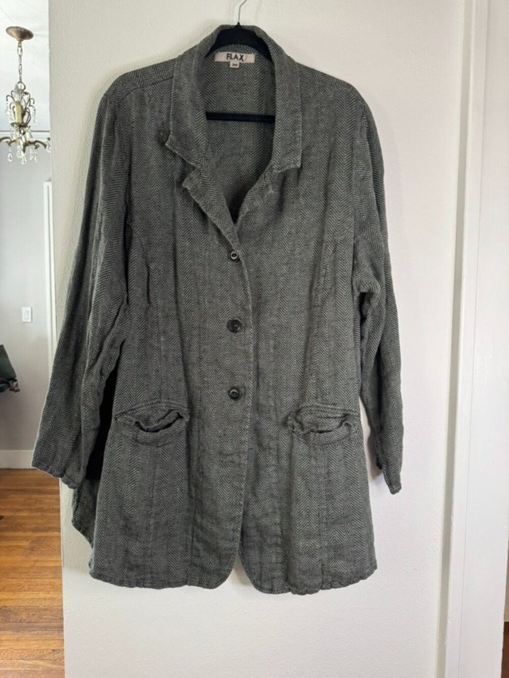 FLAX 100% Linen Herringbone Jacket Gray Charcoal Lagenlook 3G